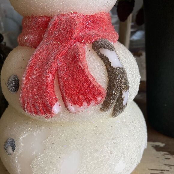 Pottery Barn Vintage Large 3 Tiered Snowman Candle 200 hour burn 8.75” tall - Picture 6 of 7